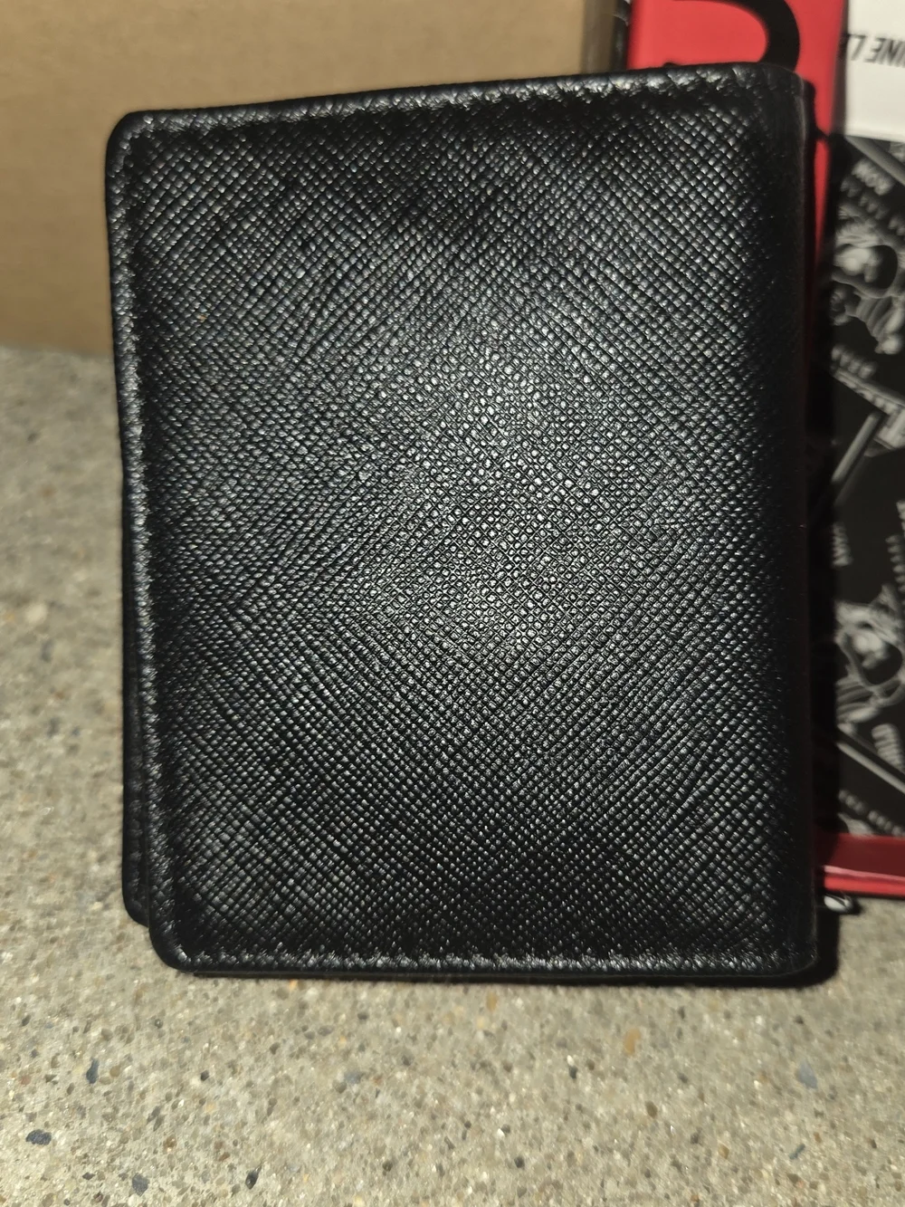 True Religion Black Textured Leather Bifold Wallet with Gold Logo